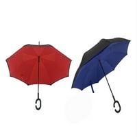 [סט של 2] מטריה הפוכה מטריה שכבה כפולה הפוכה אטומה לרוח עם ידיים בצורת ג ' אדום וכחול ב11845-2 